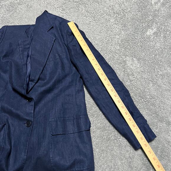Lauren Ralph Lauren Blazer Womens 6 Petite Blue Linen 2 Button - Picture 11 of 11
